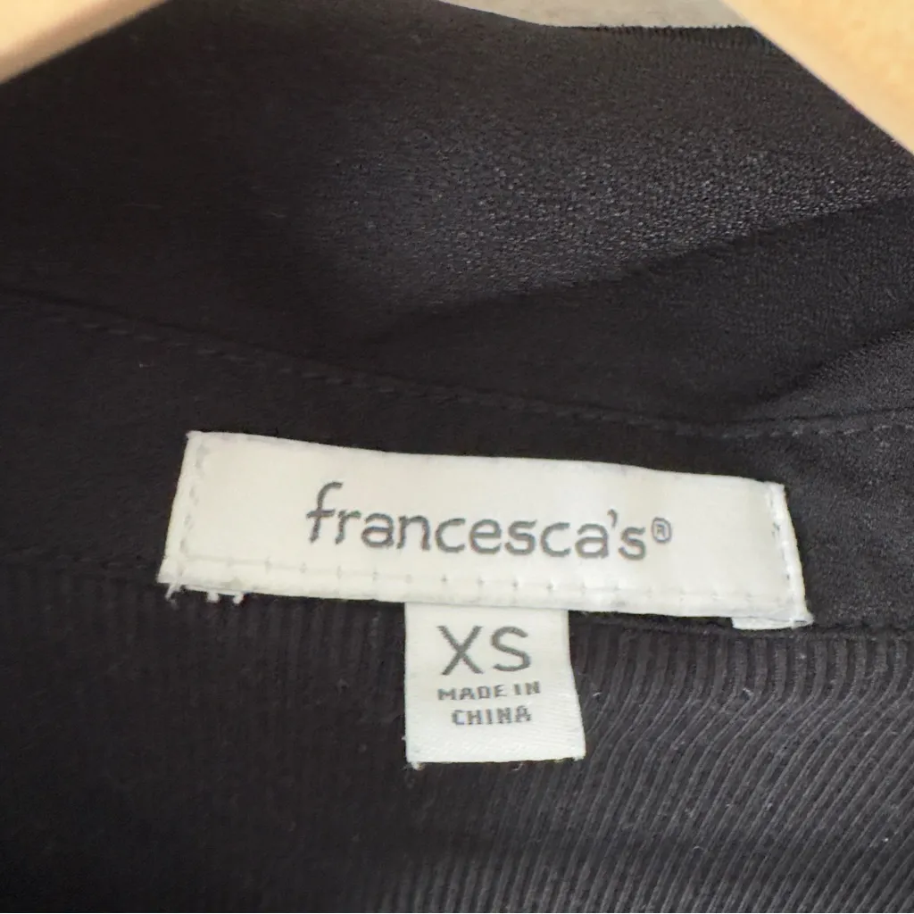 Francesca's Black Beaded Embellished Collar Bodysuit Long Sleeve Collared Ribbed Size XS - Image 8