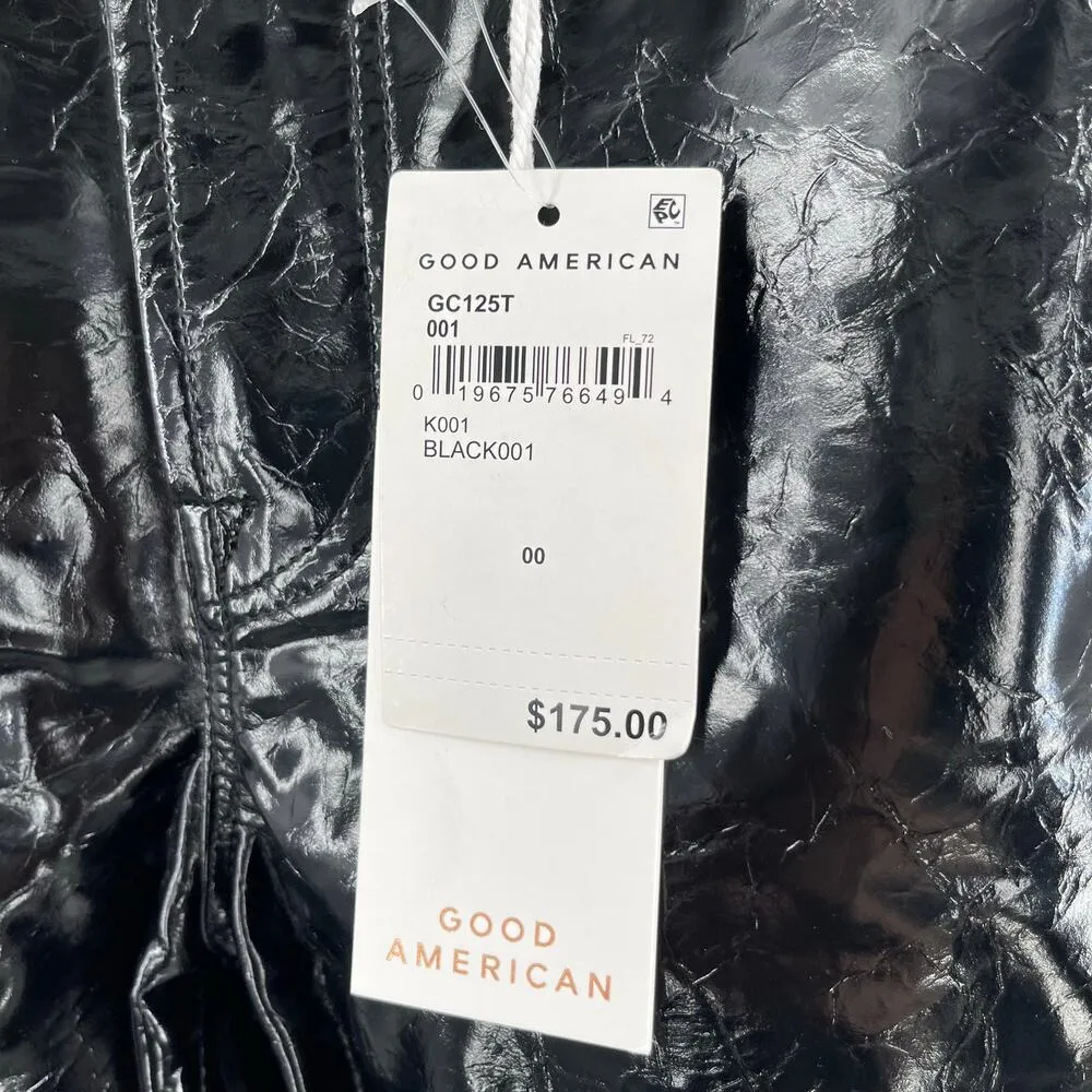 GOOD AMERICAN Pants 00/24 Faux Leather Black Crinkled Crinkle Good Classic NWT - Image 4
