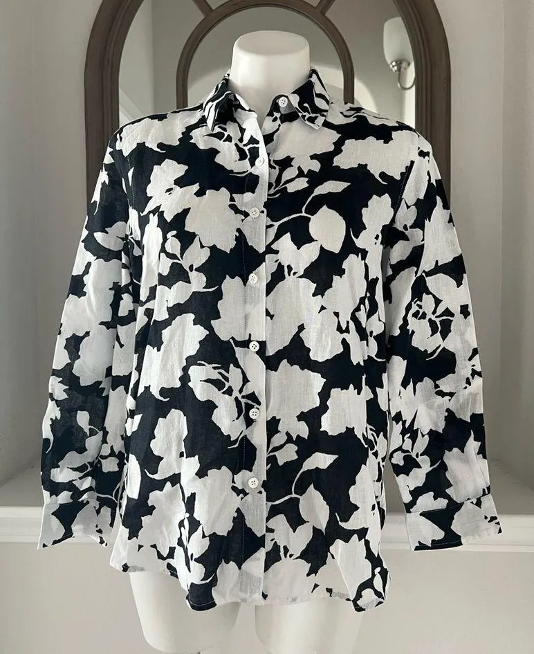 J.Jill Linen Button Front Collared Shirt, White & Black Size XS Retail $99 - Image 6