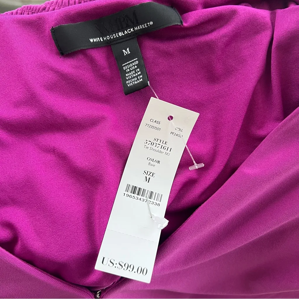 NWT WHBM Dress Tie Shoulder Mini Cap Sleeves Purple Knit M Smock Waist Party - Image 13