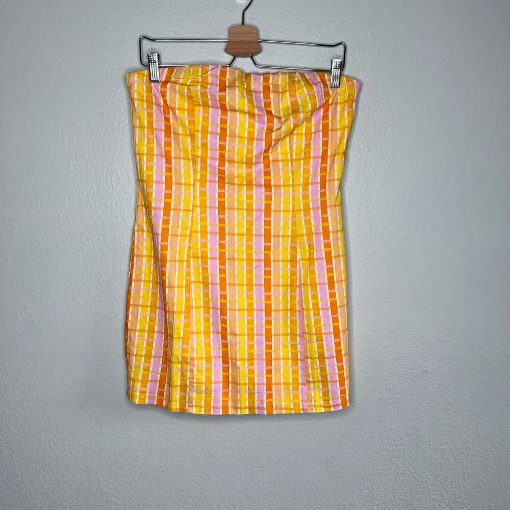 Peppermayo Girls Lunch Tube Mini Dress Splice Check Pattern Linen Blend US 6 - Image 2