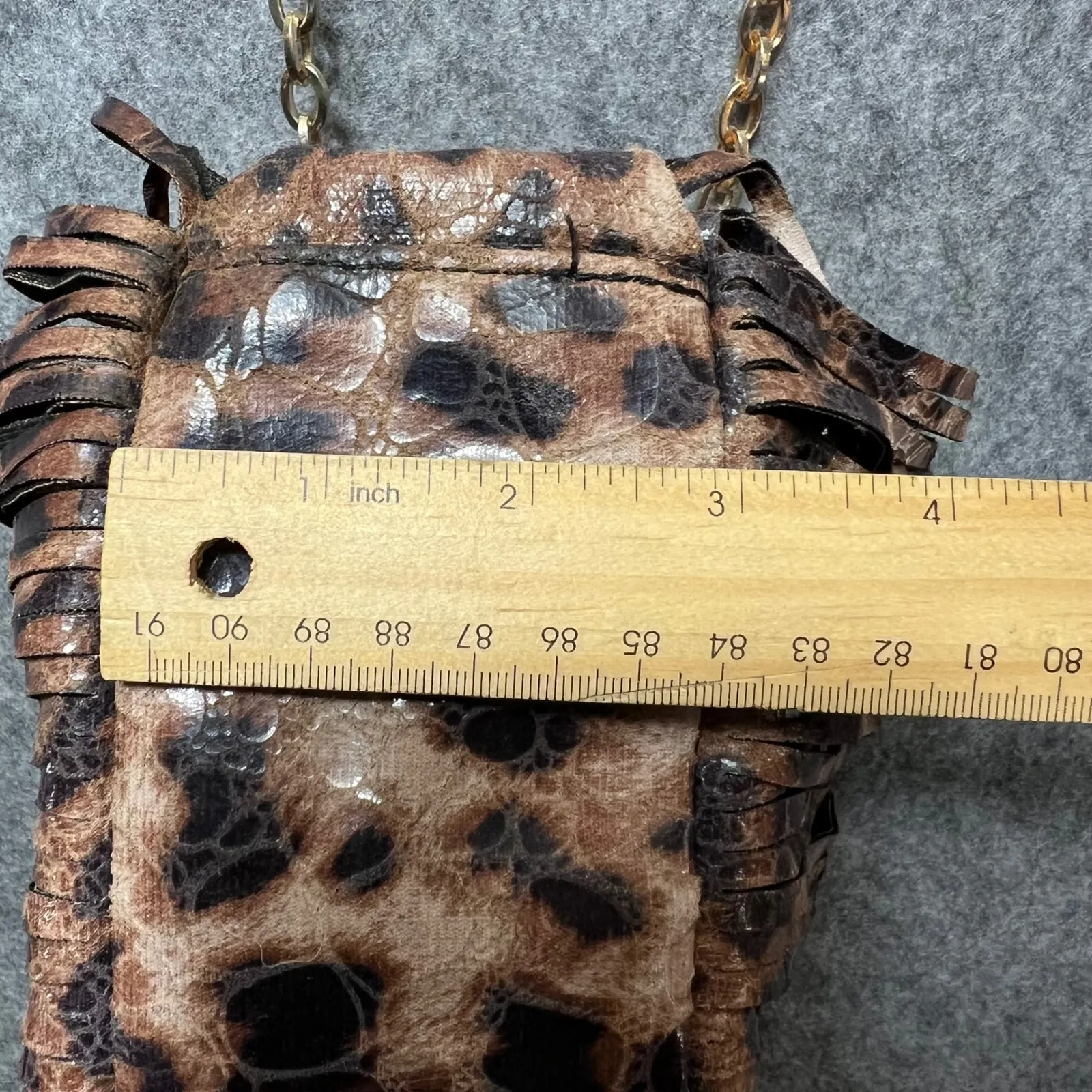 Chico's Animal Print Crossbody Bag Chain Strap Purse Faux‎ Leather Fringe - Image 8