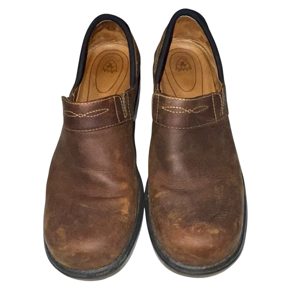 Ariat Santa Cruz Clog Mules Slip On Round Toe Heeled Career Leather Brown 9B - Image 2