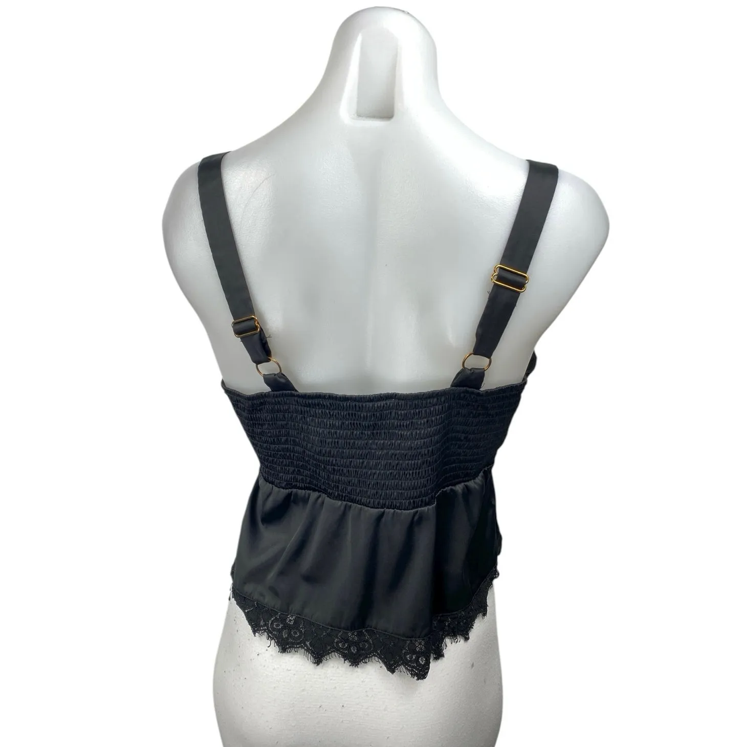 Heartloom Women's Black Satin Lace Sleeveless Cami Camisole Slip Tank Top Size M - Image 2