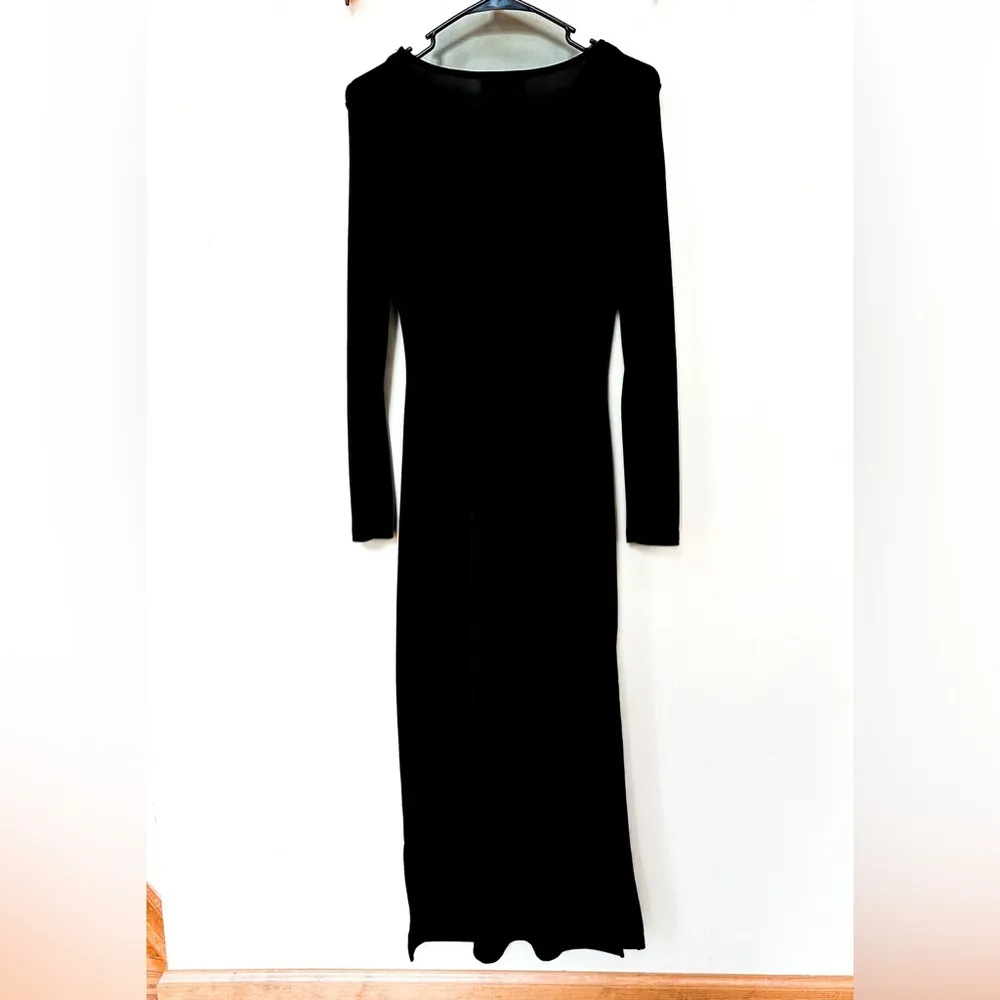 Black cowel neck bodycon dress. Long sleeves, side slits, very stretchy, Sz XS - Image 6