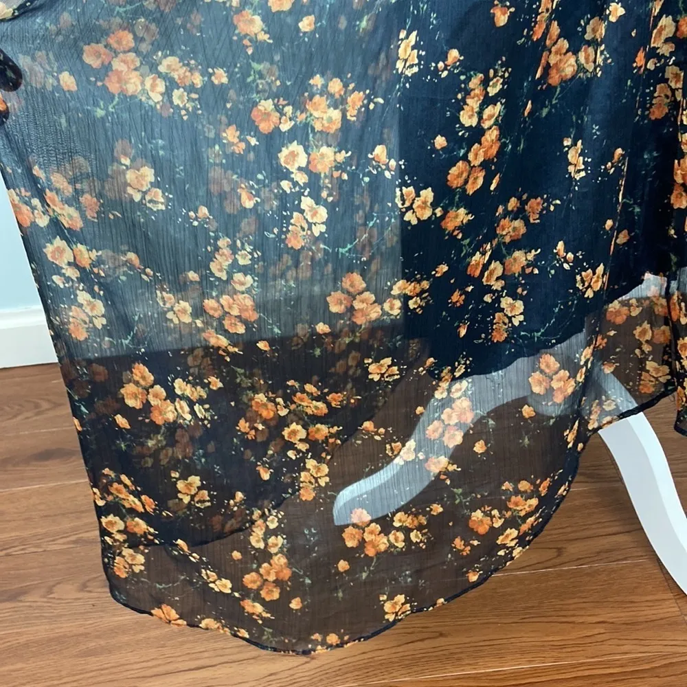 Zara Floral Sheer High Low Dress Halter Ruffles Size Small Orange Black - Image 12