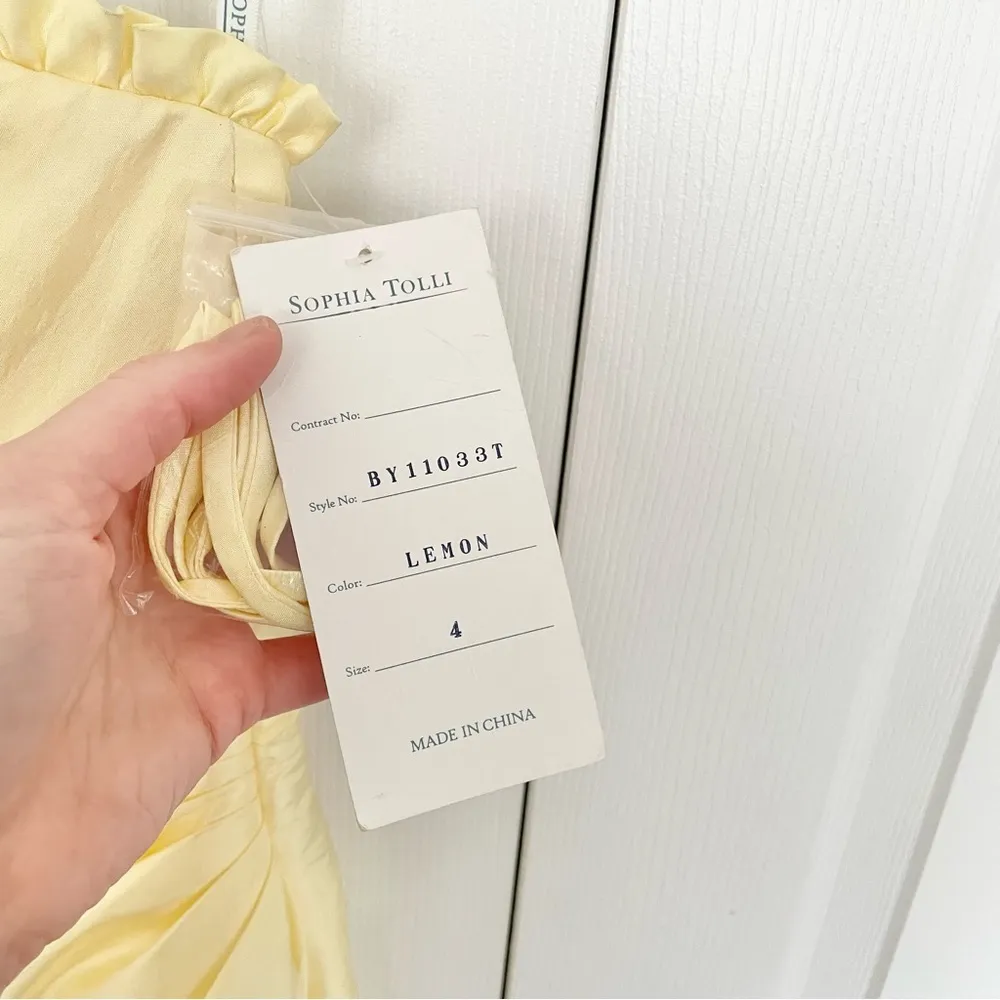 NWT Sophia Tolli Lemon yellow strapless dress Sz 4 - Image 3