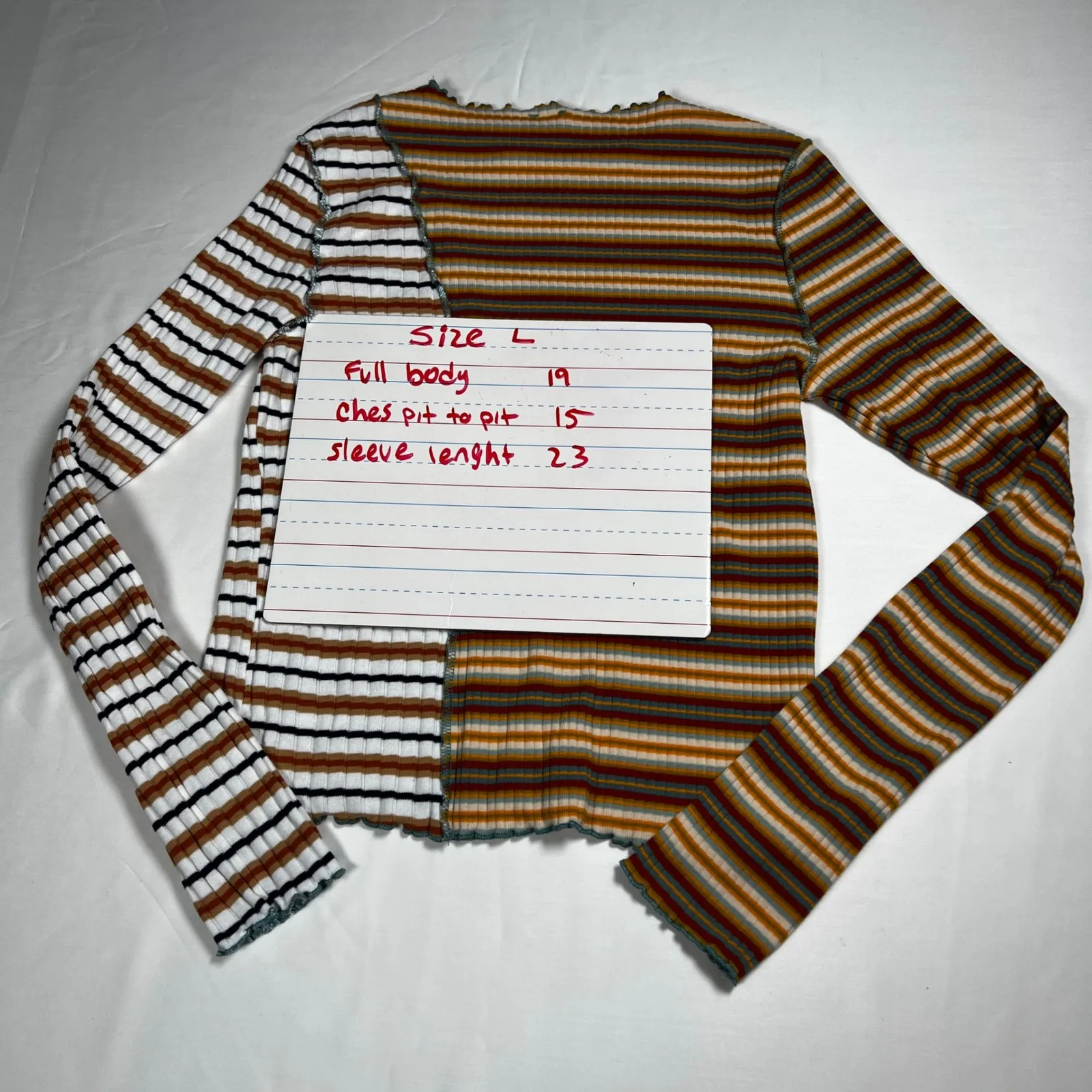 BDG Urban Outfitters Striped Long Sleeve Top Lettuce Edge Asymmetrical Size L - Image 4