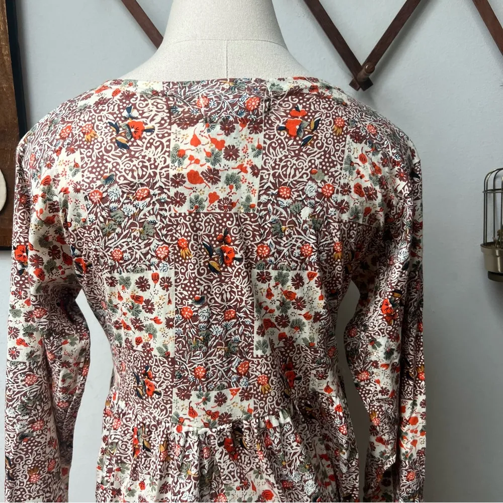 Vintage 90s Patchwork Floral Babydoll Dress Small Tan - Image 7