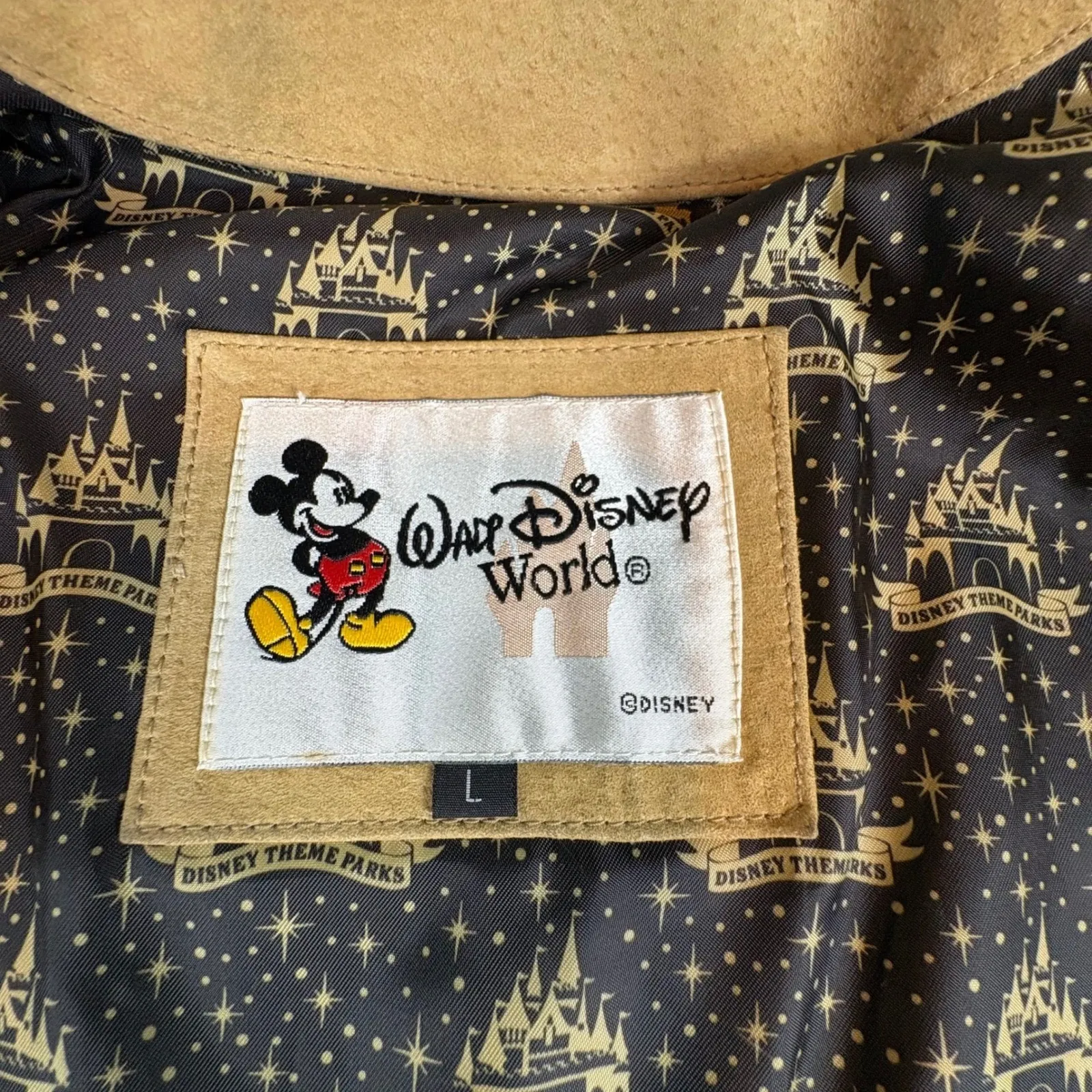 Vintage‎ 90s Disney Theme Parks Mickey Mouse Suede Jacket Tan L - Image 13