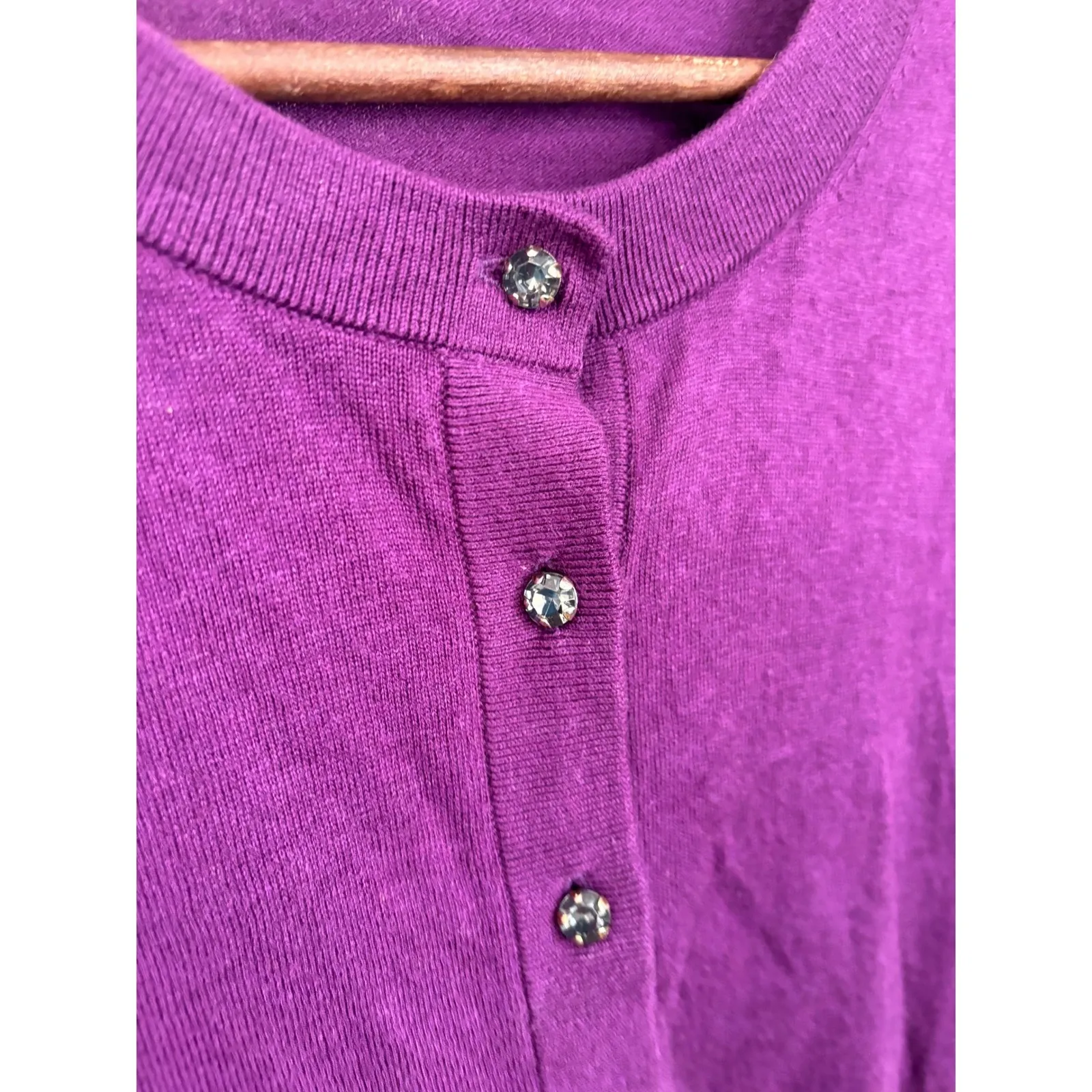 Kate Spade Size L Purple Jewel Button Cardigan Sweater 3/4 Sleeve Cotton Silk - Image 4
