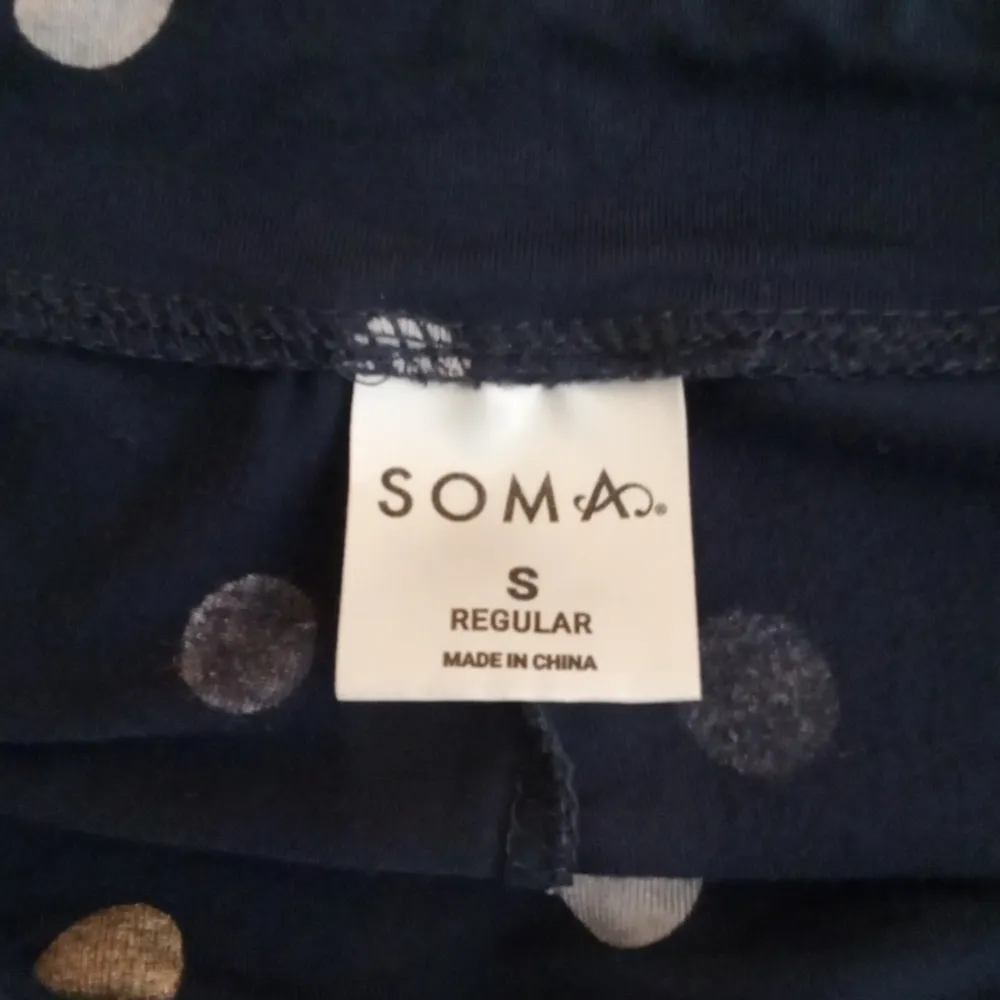 Soma Intimates Lounge Pants Navy Blue Polka Dots Elastic Wzist Pockets Size Smal - Image 4