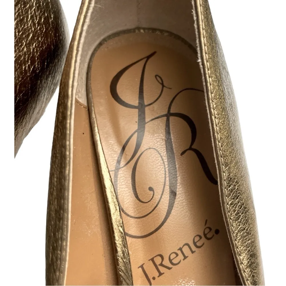 J.Renee High Heel Shoes w/ Rhinestones On Pointy Toe. Tan And Bronzish Gold 7.5N Size 7.5 - Image 9