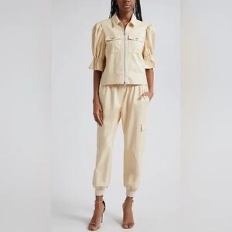 Cinq à Sept Giles Faux Leather Jogger Pants in Dune Size Small - Image 2