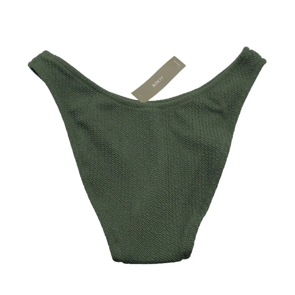 J Crew Textured Curved-Waist Cheeky Bikini Bottom Mid-Rise High-Cut Leg Green M - Image 2