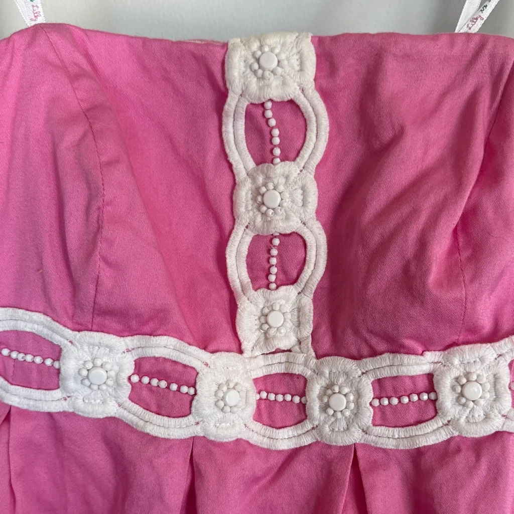 Lilly Pulitzer Pink Dress with White Crochet Detail - Image 2