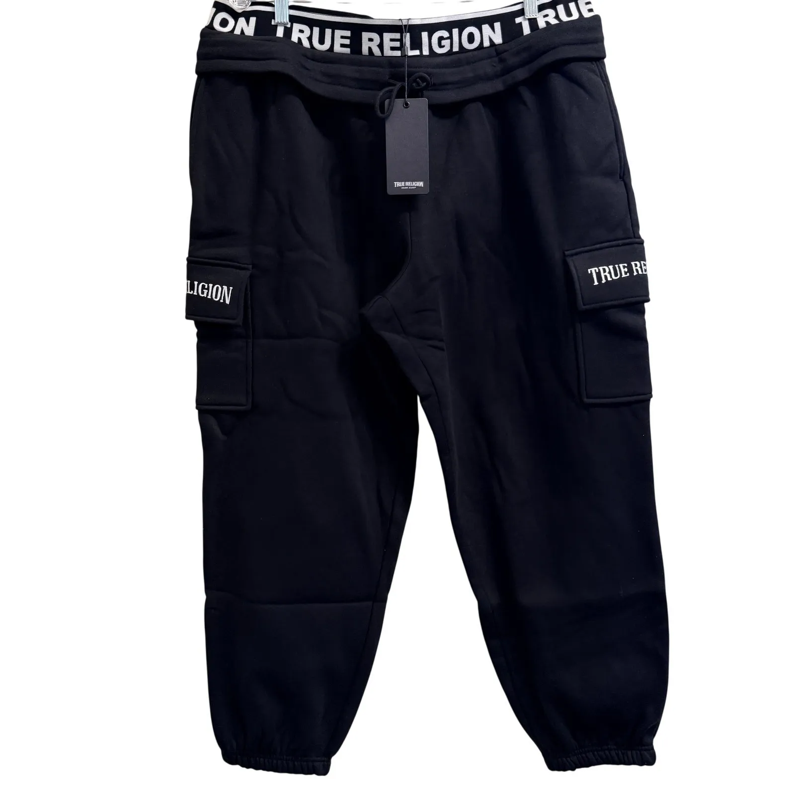 True Religion Women's Branded Elastic Waist Boyfriend Jogger Pants- Black- XXL - Image 2