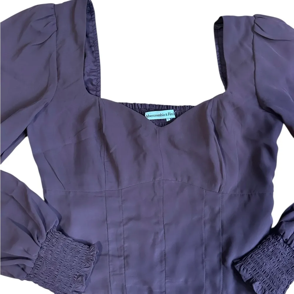 Abercrombie & Fitch Brown mesh sleeve sweetheart blouse smocked size small - Image 4