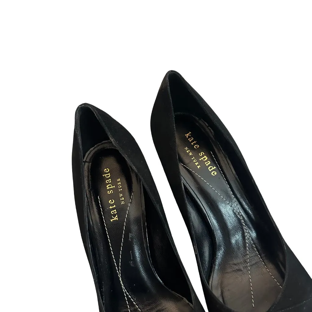 Kate Spade New York Black Peep Toe Wedge Sandals Cutout Velvet Size 6.5 Women's - Image 5