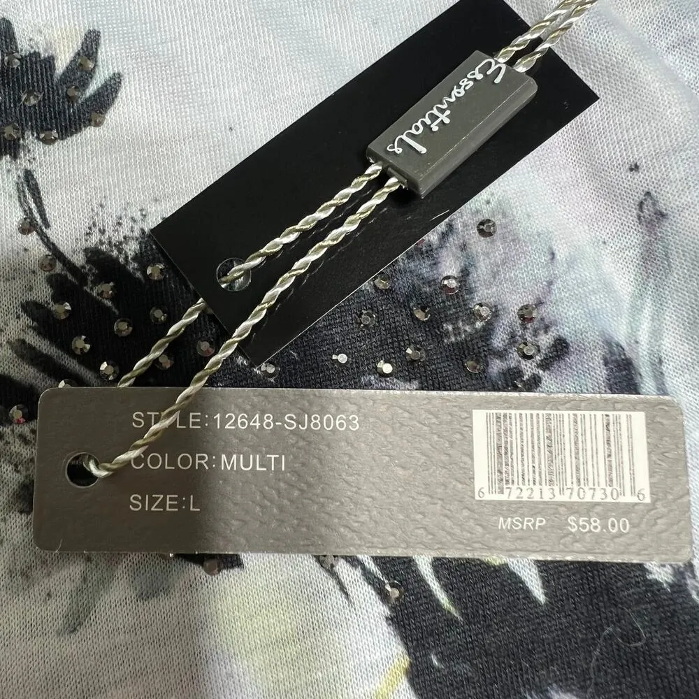 Essentials by Milano (L) White Multi Floral Doily Lace Short Sleeve Tee Shirt Size L - Image 7