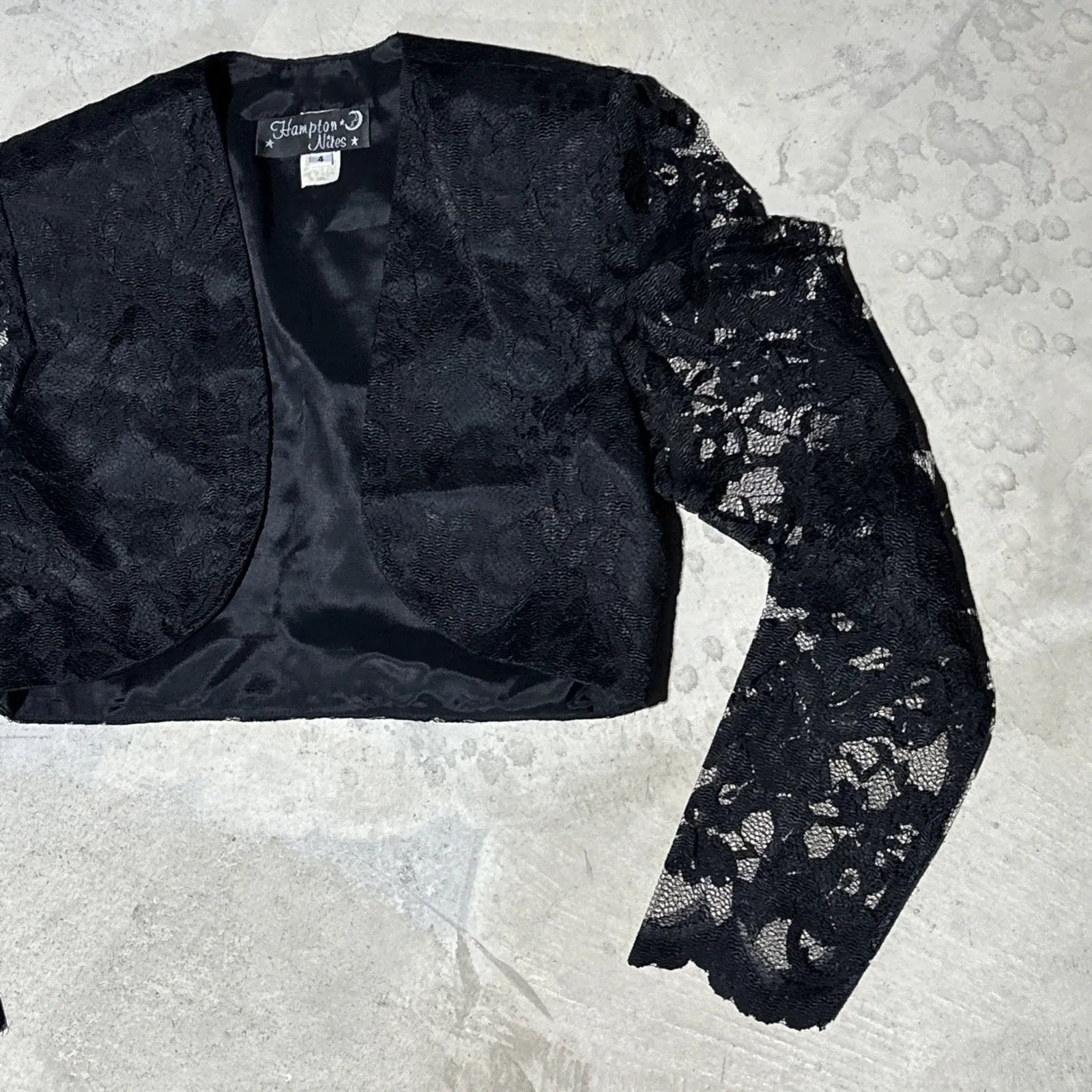 Size 4 HAMPTON NITES Black Lace Blouse VINTAGE Sexy Lingerie Top Blazer - Image 2