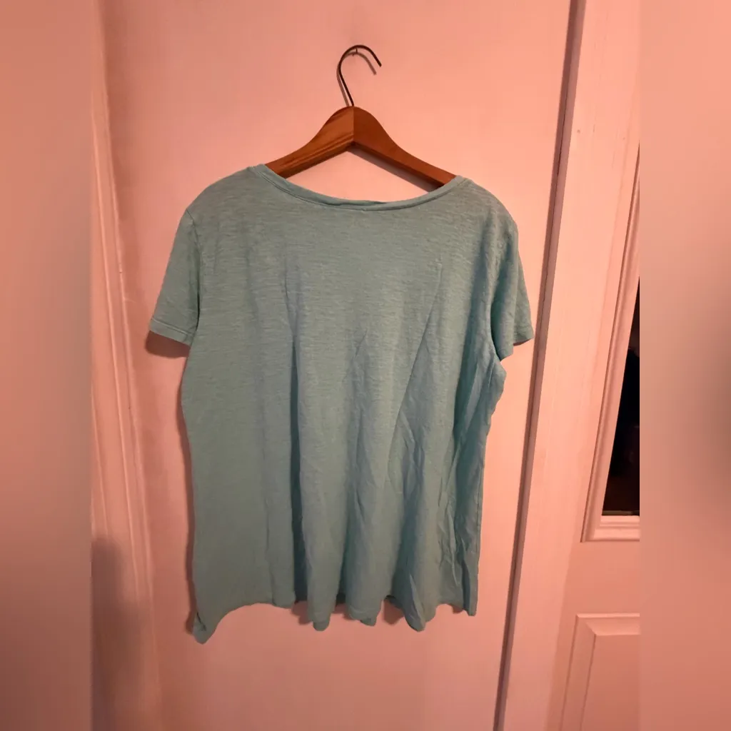 Eileen Fisher bright blue/teal v neck t shirt made from hemp and cotton. Size L. - Image 6