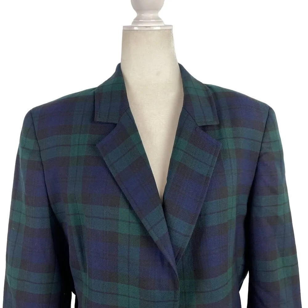 Brooks Brothers Tartan Plaid Green Black Watch Single Breasted Wool Blazer SZ 14 - Image 6