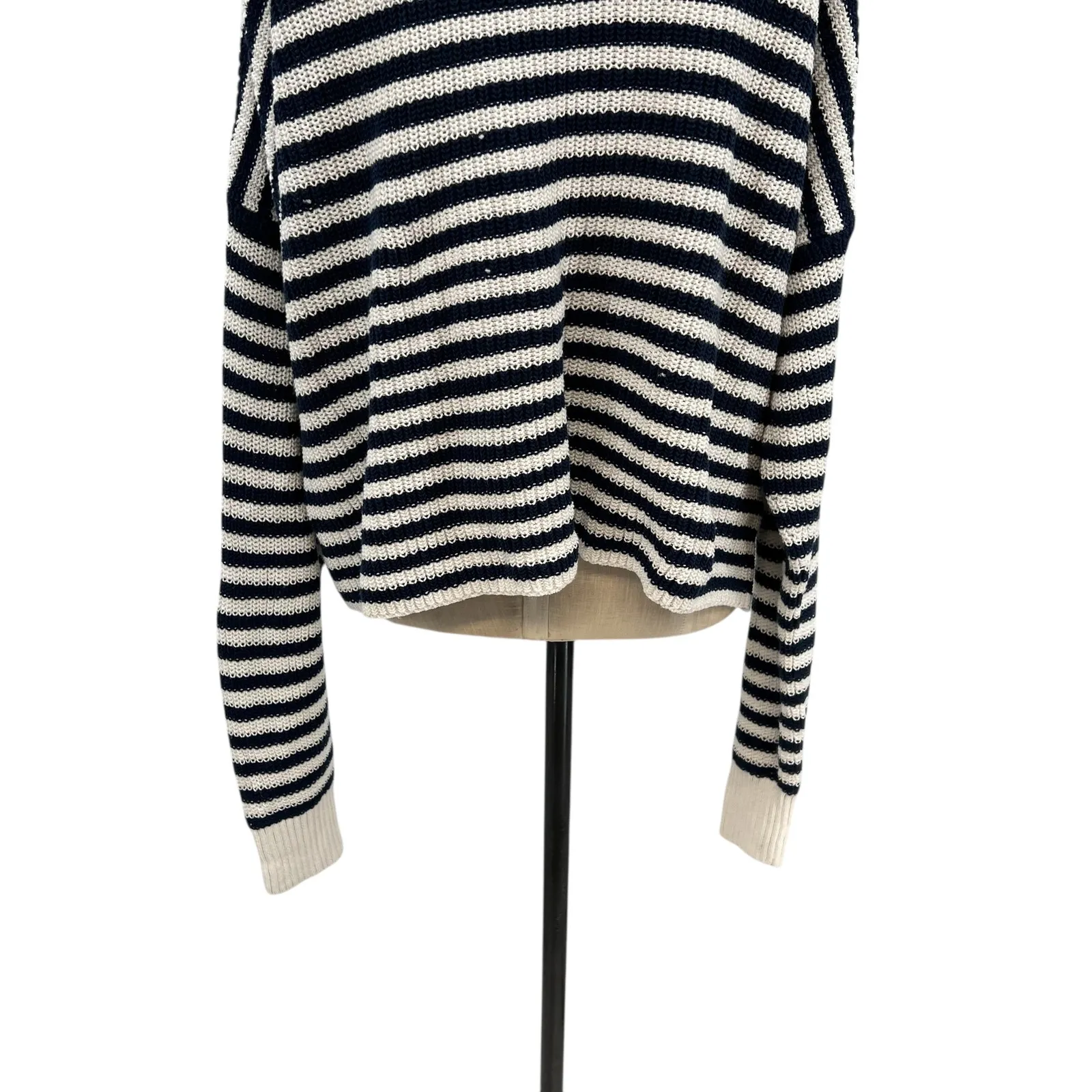 Madewell Ribbed Half-Zip Sweater in Stripe‎ Ivory White Navy Blue Size XXL - Image 11