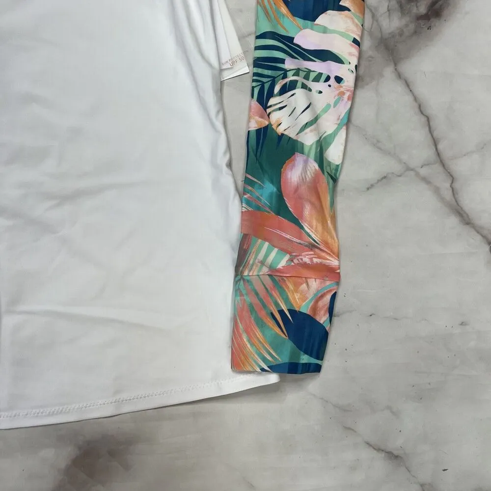 Raisins Juniors' Printed Vieques Long-Sleeve Rash Guard White Floral Size XL New - Image 3