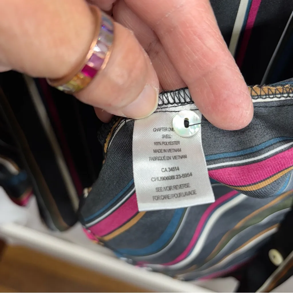 Haver London Silky Striped‎ Blouse Super Cute Blue Size M - Image 3