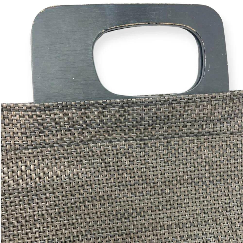 Chilewich Woven Large Sized Hand Bag Purse Beach Wooden Handle Asymmetrical Mod Brown - Image 2