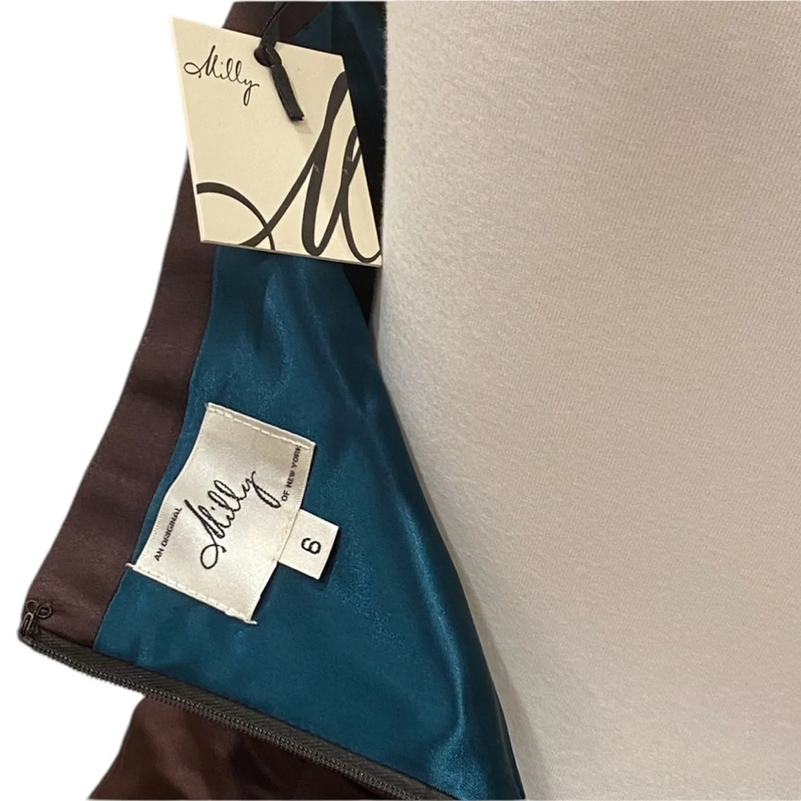 Cocktail Dress 6 Strapless Silk Y2K Style Semi Formal Small Mini $495 Occasion Brown - Image 3