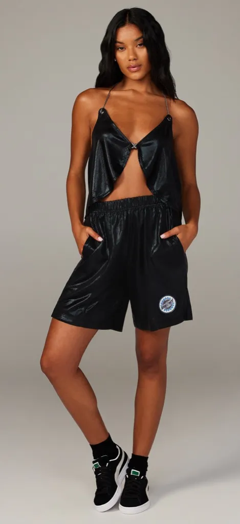 NEW Savage X Fenty Chain Reaction Metallic Black Basketball Shorts Streetwear L Size L - Image 1