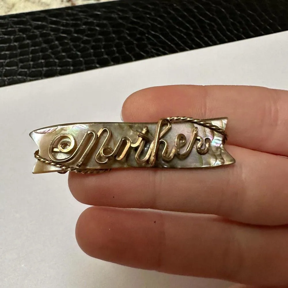 Mother Gold Tone & Abalone Shell Brooch Pin For Your Mother On Mother’s Day - Image 2