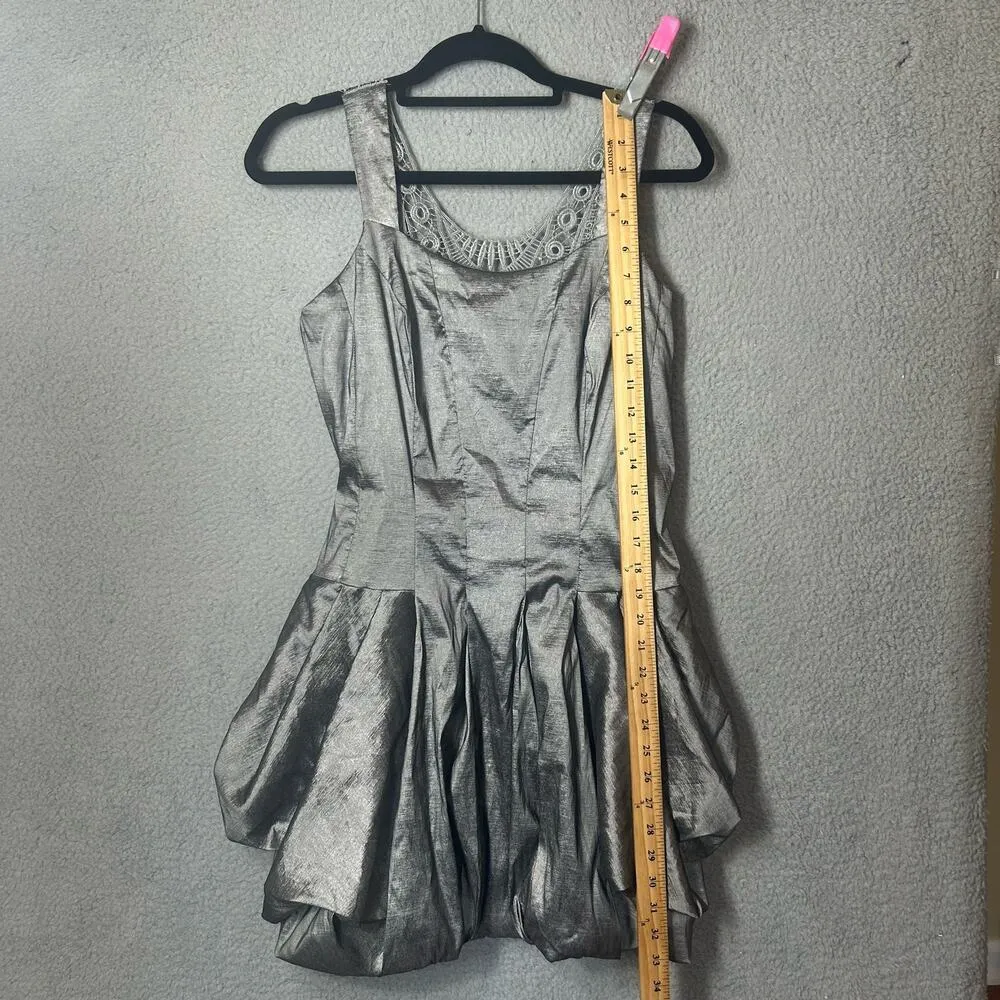 Jessica Mcclintock Womens Dress 12 Gray Pleated‎ Bubble Skirt Metallic Formal - Image 9