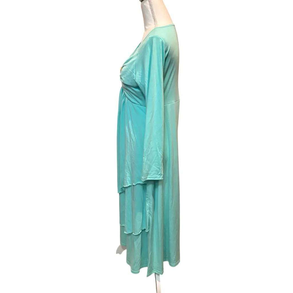 Chic Turquoise Long Sleeve Midi‎ Dress Green Size M - Image 3