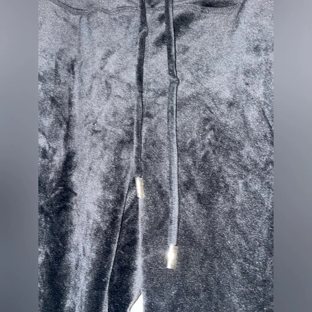 DKNY Sport Black Velvet Velour Y2K Wide Leg Rhinestone Logo Lounge Pants Size Sm - Image 6