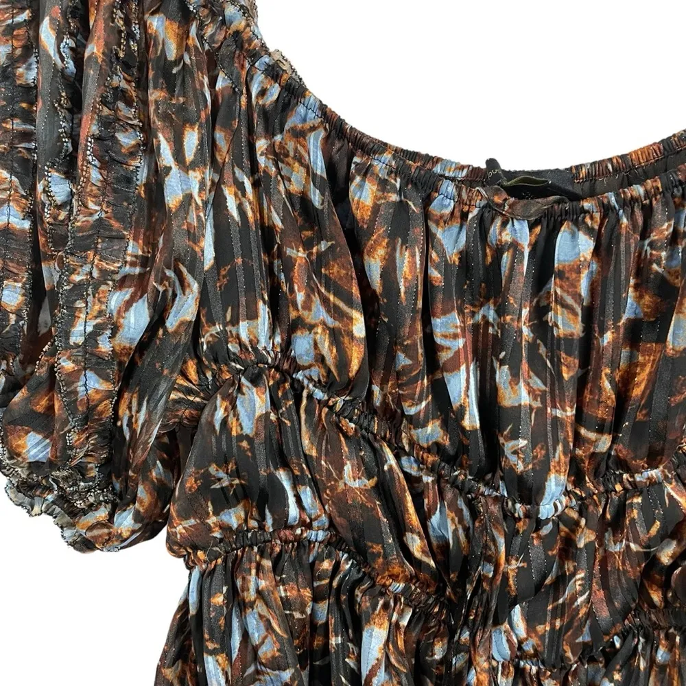 House of Harlow 1960 Revolve Metallic Abstract Puff Sleeve Blouse Brown Size L Size L - Image 2