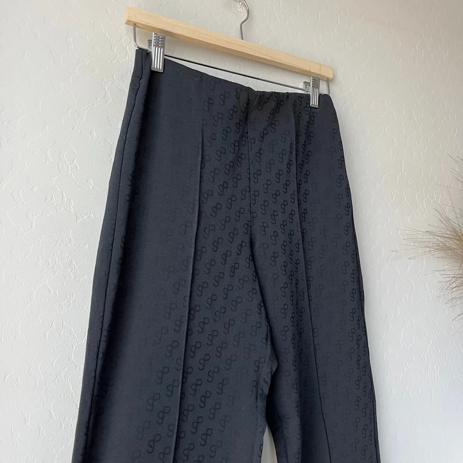 Saks Potts Pants Black Lissi Logo Jacquard High Rise Straight Leg Pants Size 1 - Image 6