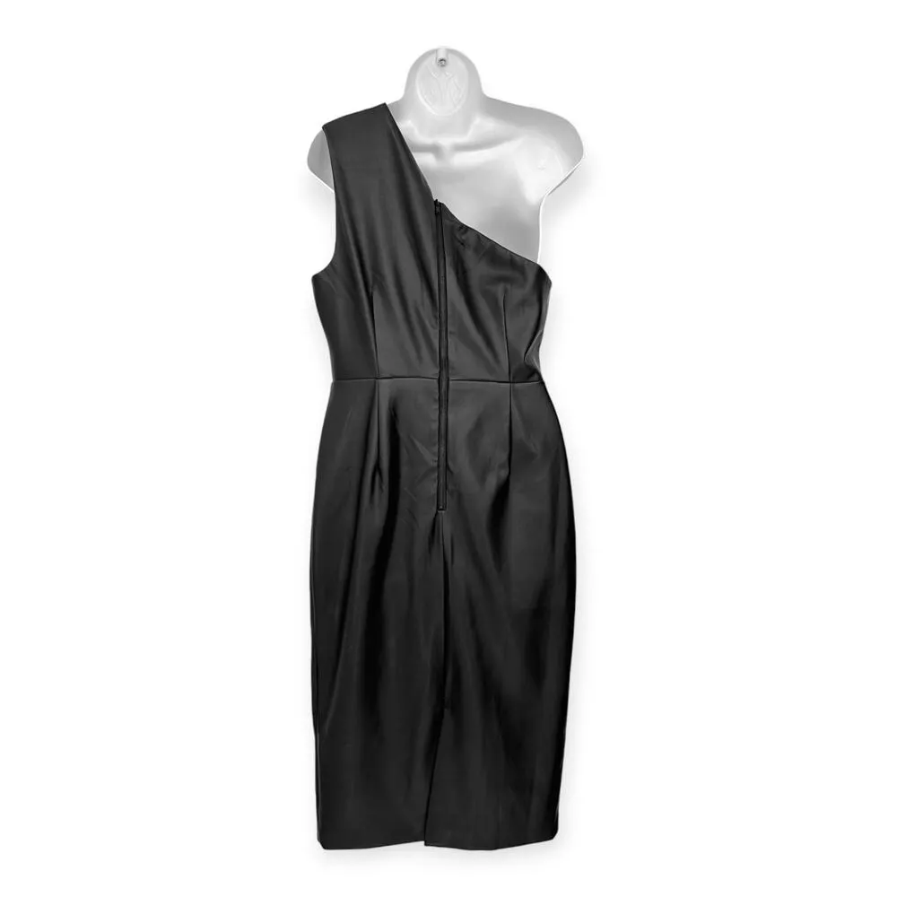BARDOT | Large | Oriella Black One-Shoulder Sleeveless Vegan Leather Midi Dress - Image 7