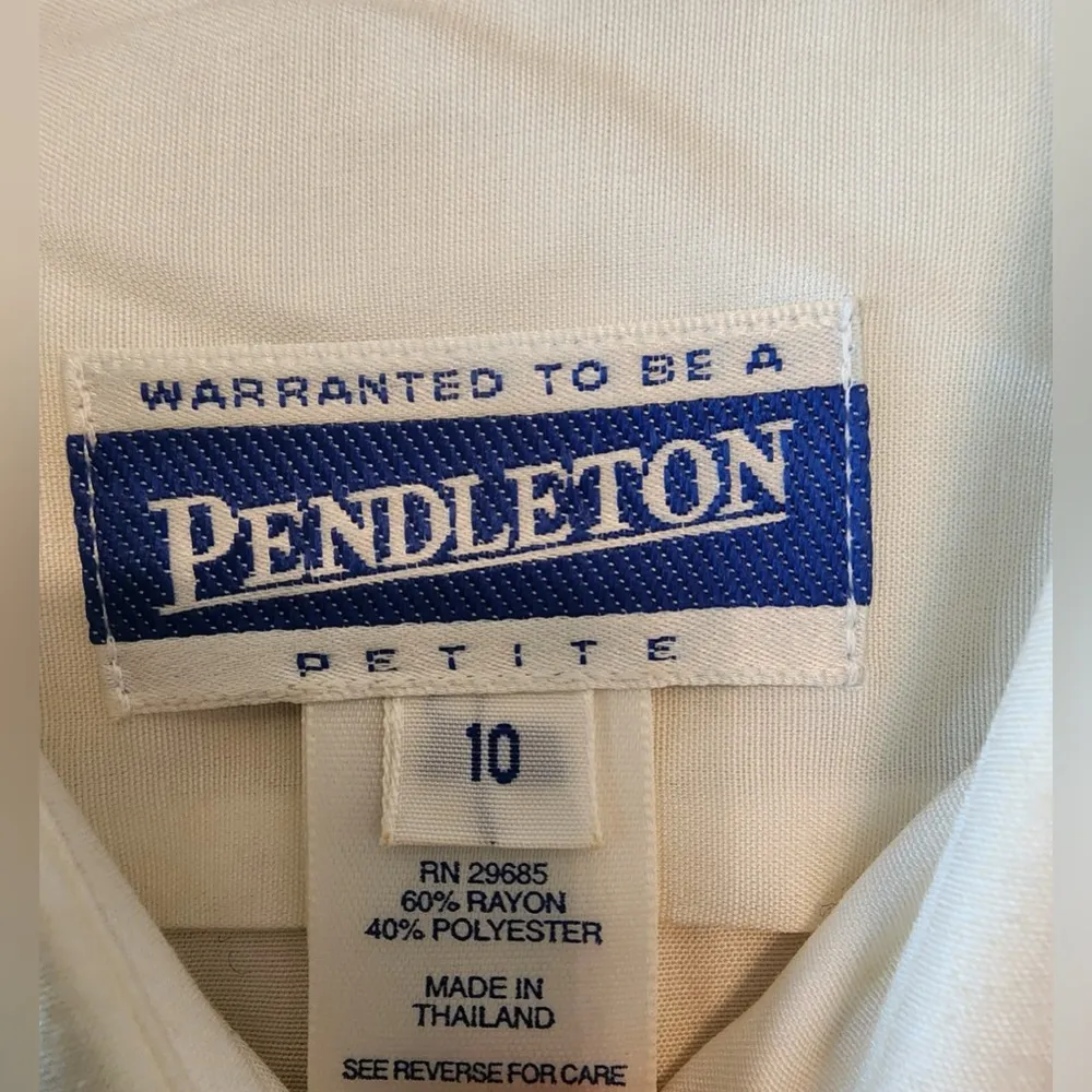 Pendleton Button Down Collard Dress Shirt Blouse Womens SZ 10 p Off White - Image 5
