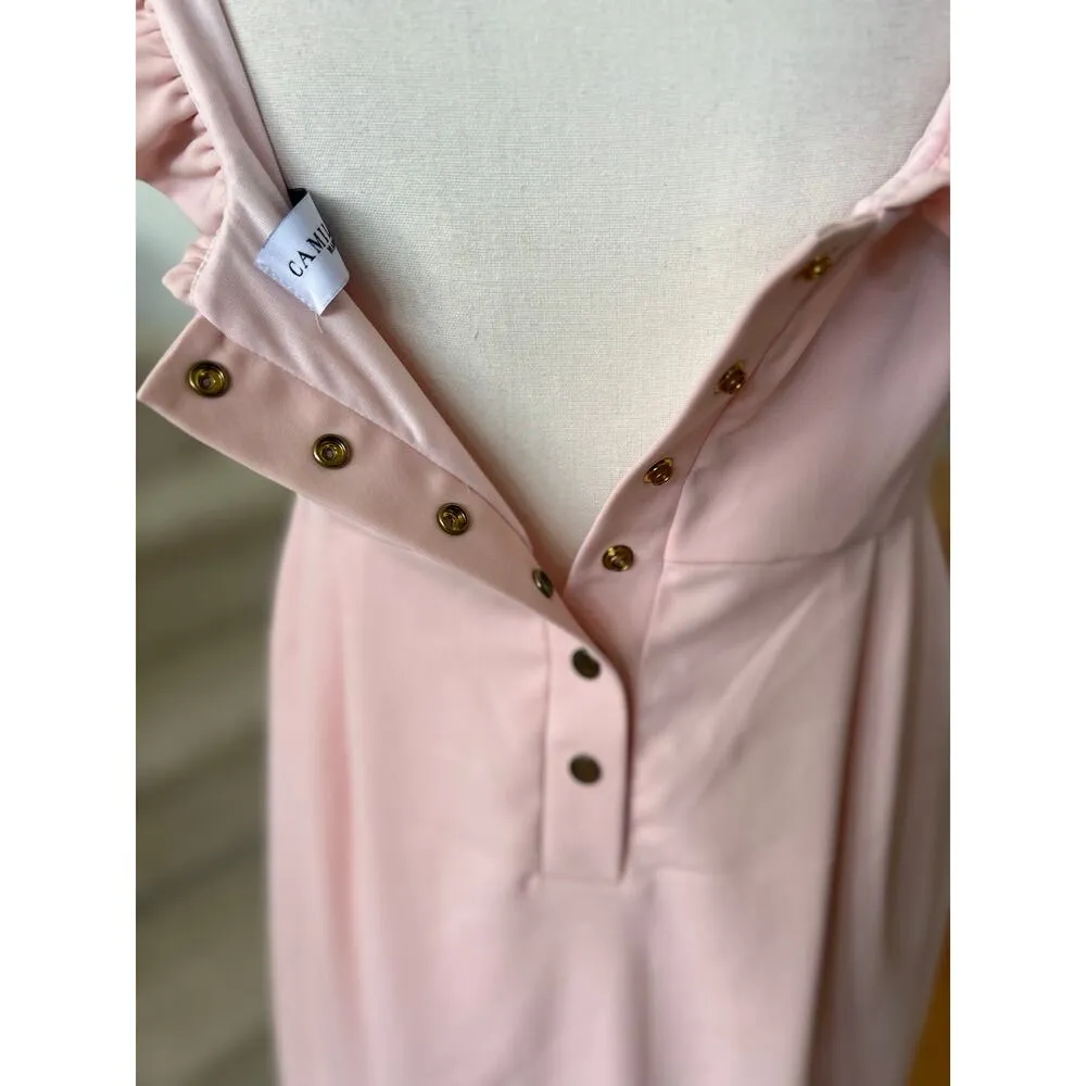 Camilyn Beth GoGo Pale Pink Ruffle Sleeveless Snap Button Open Back Sheath Dress - Image 6