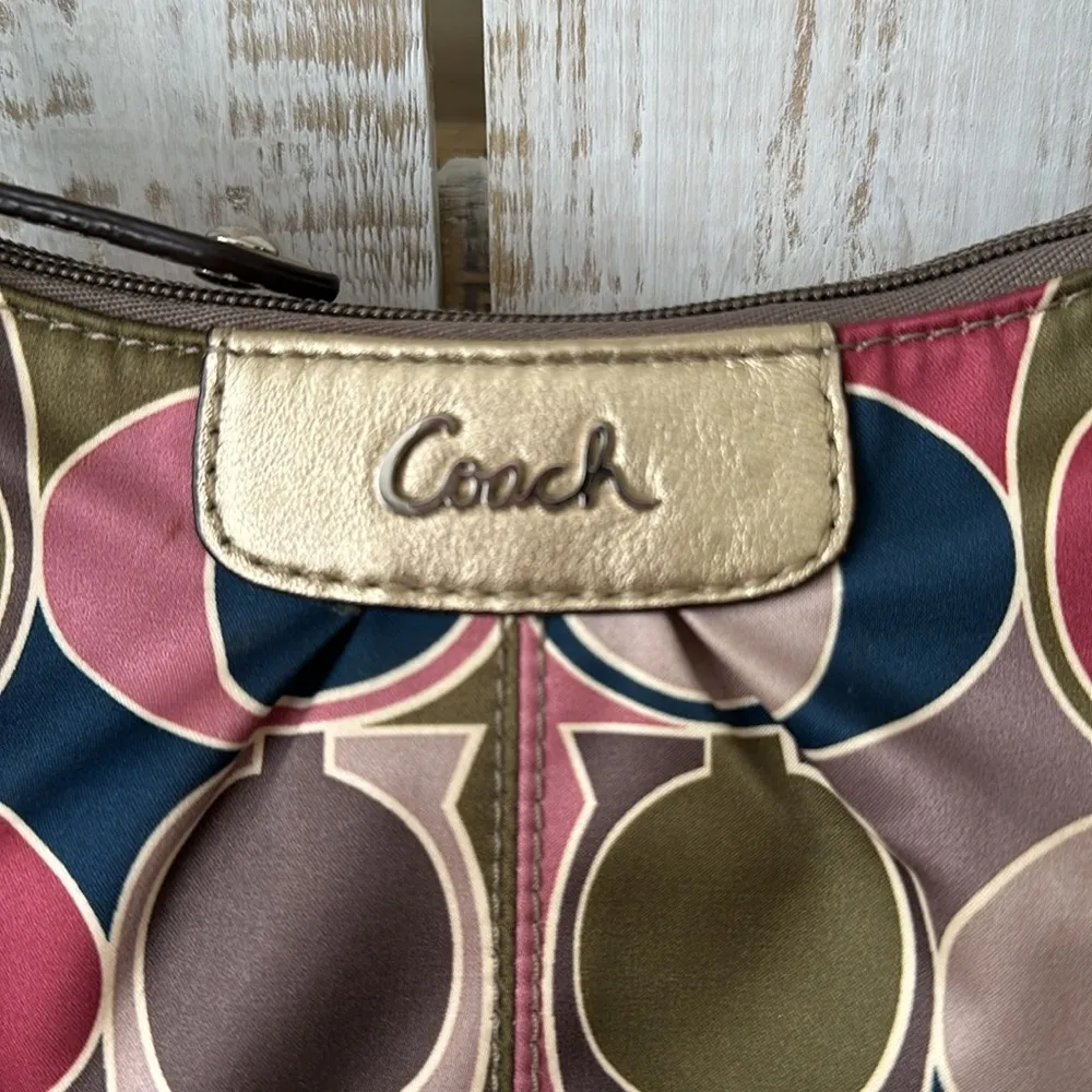Coach Ashley Sateen Leather Scarf Print Multicolor Pink Green Crossbody Purse - Image 5