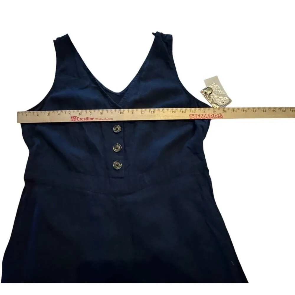 Time And Tru Navy Blue Linen Jumpsuit Romper M (8 - 10) Button Up No Belt NWT - Image 12