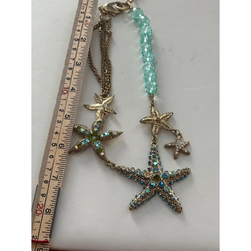 Starfish Pendant Necklace With Blue & Green Crystal Beads Gold - Image 8