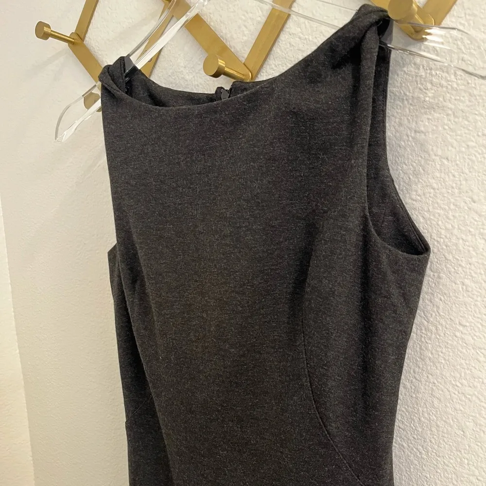 MM Lafleur Sheath Dress Lydia Ponte Knit Twist Shoulder Grey 2 - Image 10