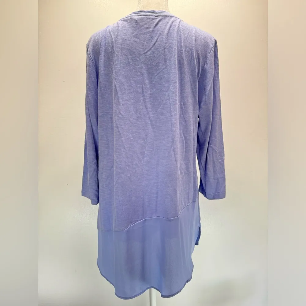 Chico’s Periwinkle Lavender Slub Knit Sheer Bottom Panel Flutter Hem Tunic 1/M - Image 4