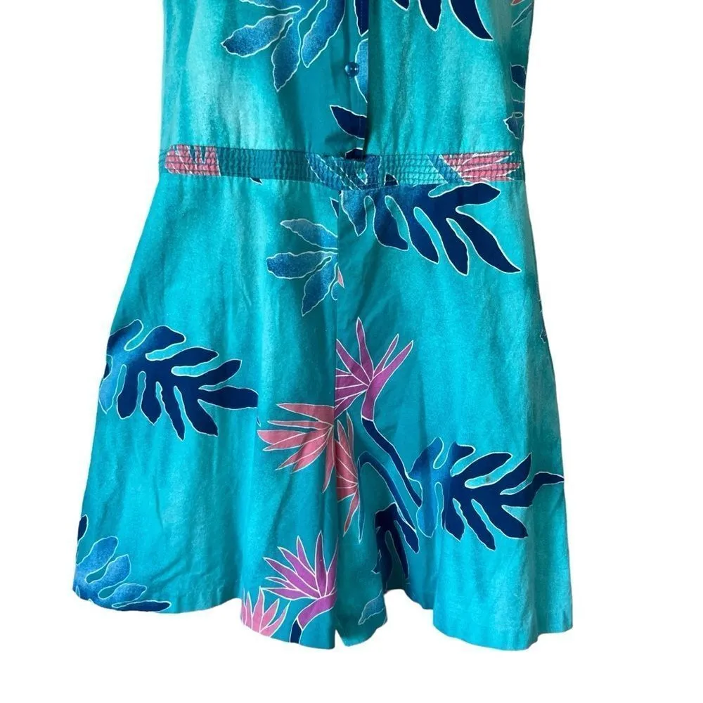 Vintage 80’s Hilo Hattie Hawaiian Print Romper Blue Size M - Image 3