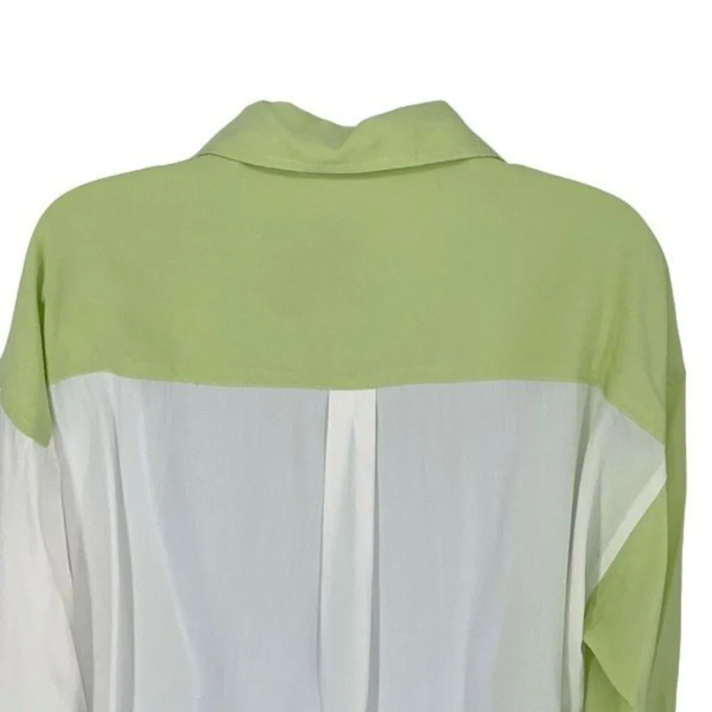 Lush Womens‎ Colorblock Long Sleeve Button Down Shirt Lime Green White Small NWT - Image 4
