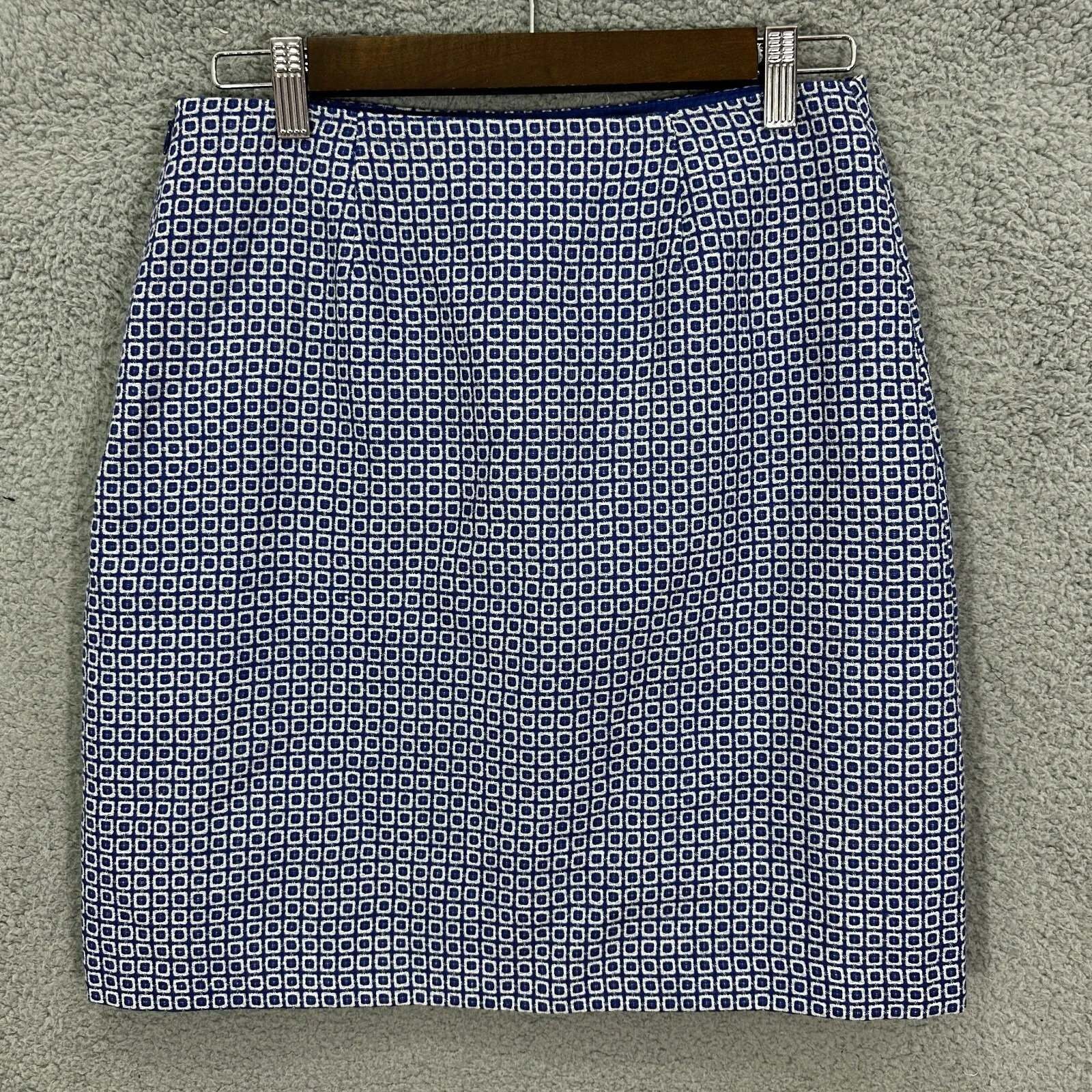 Boden Skirt 6 Blue White Wool Linen‎ Blend Mini Geometric Print Preppy Mod Retro - Image 3